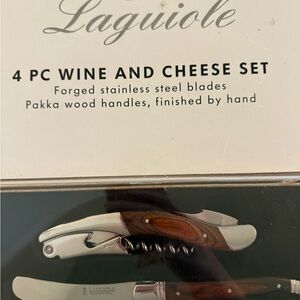 NWT Laguiole 4-Piece Wine and Cheese Set with Wood and Silver Accents